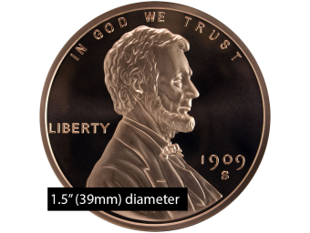 1 oz Copper Lincoln Wheat Penny - Dollar Size (39mm)