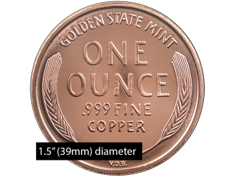 1 oz Copper Lincoln Wheat Penny - Dollar Size (39mm)