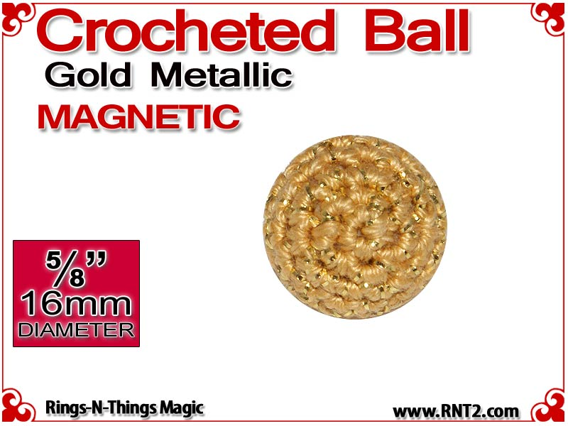 Gold Metallic Crochet Ball | 5/8 Inch (16mm) | Magnetic