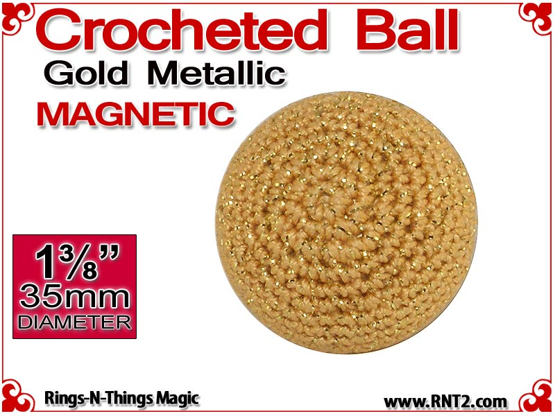 Gold Metallic Crochet Ball | 1 3/8 Inch (35mm) | Magnetic